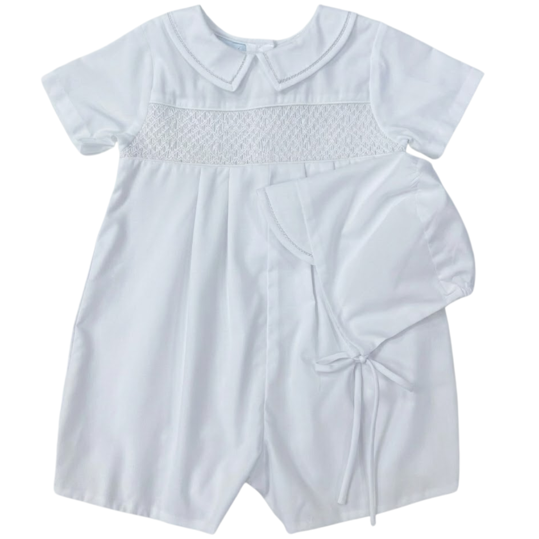 White Smocked Shortall Romper