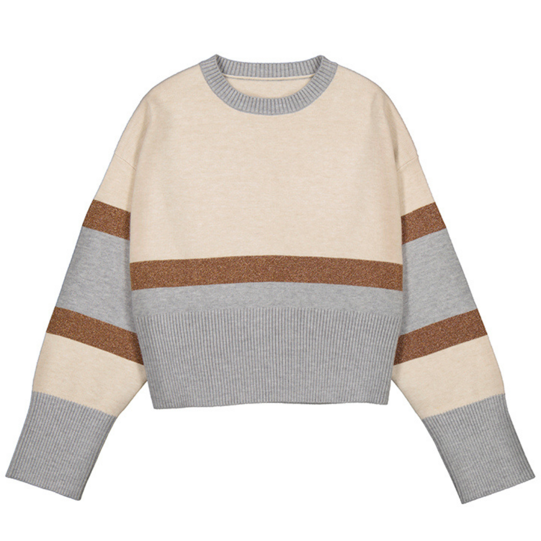 Girls’ Color Block Sweater with Bronze Glitter Stripe