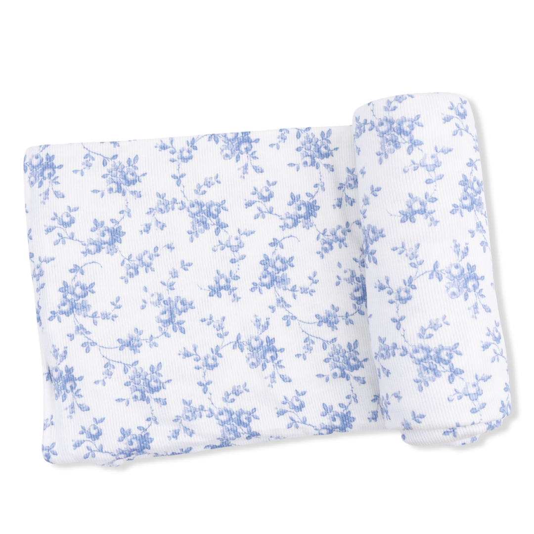 Baby Blue Vines Floral Bamboo Swaddle Blanket