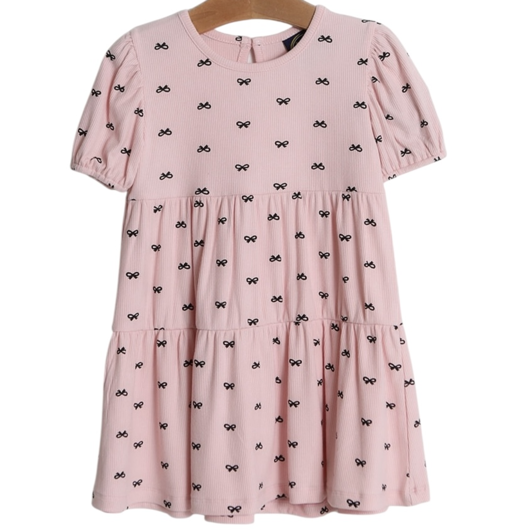 Pink & Black Bow Layered S/S Dress