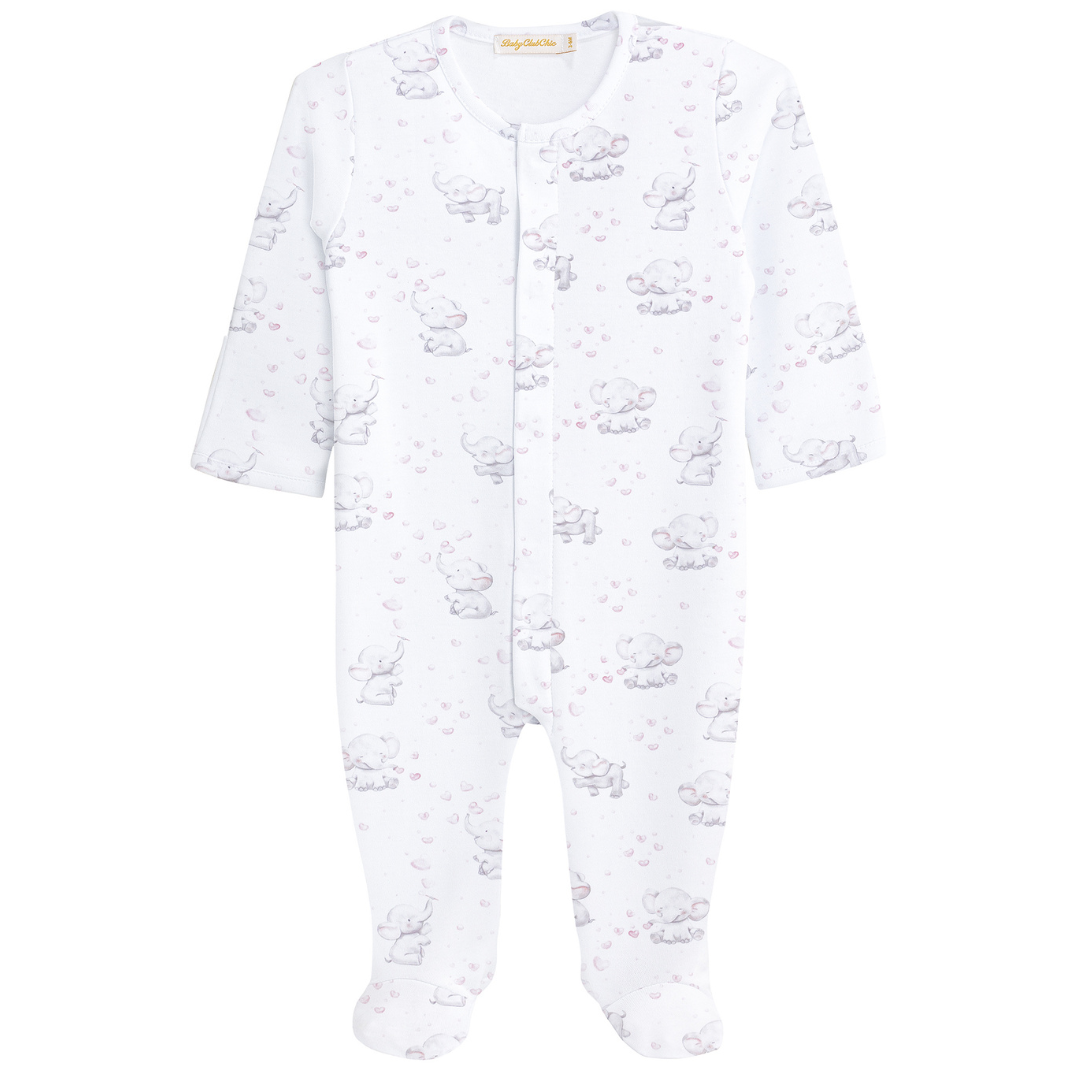 Bubbly Elephant Pink Pima Footie