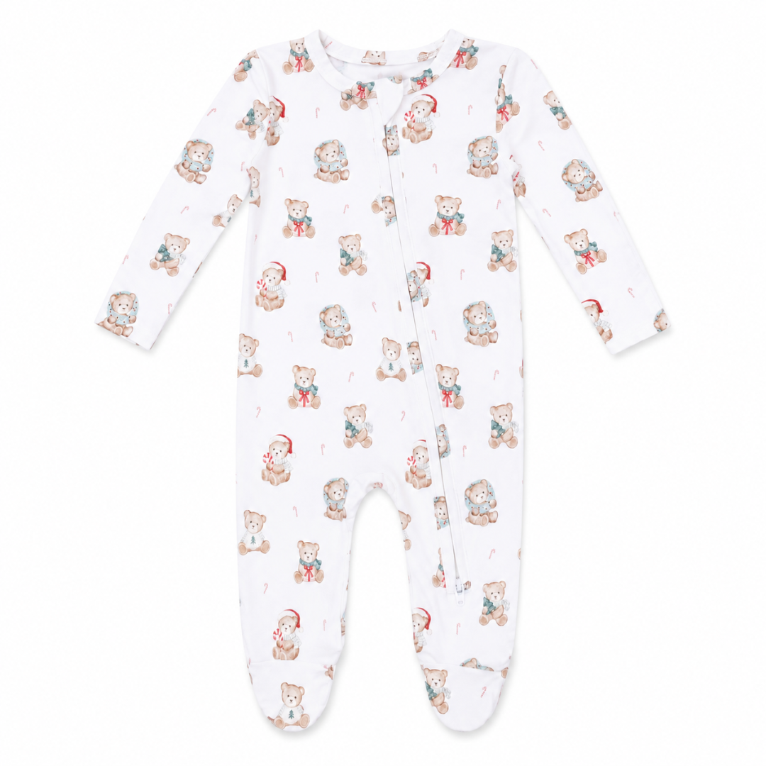 Christmas Teddy Bears Two Way Zipper Footie