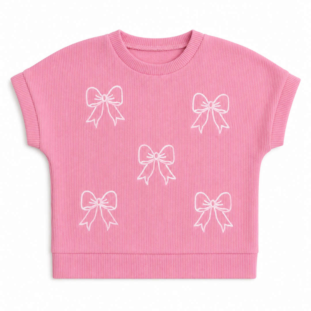 Pink Bow Embroidered Sweater