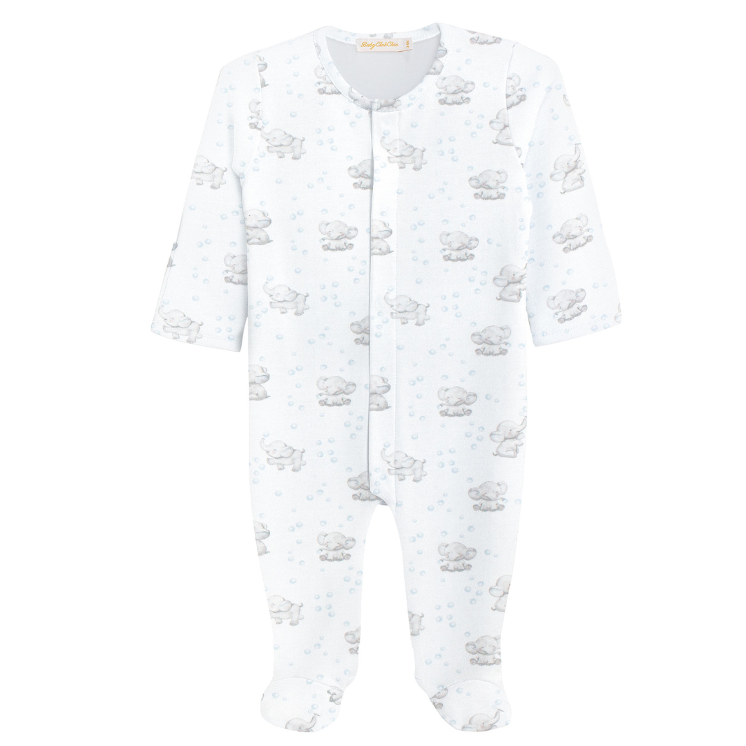 Tiny Bubbly Elephant Blue Printed Pima Footie