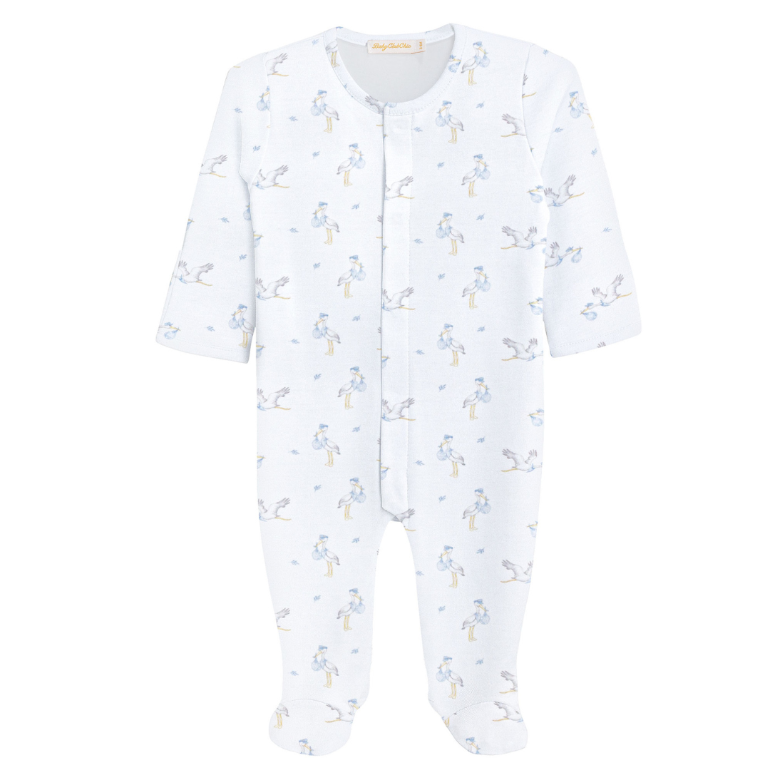 Tiny Storks Blue Printed Pima Footie
