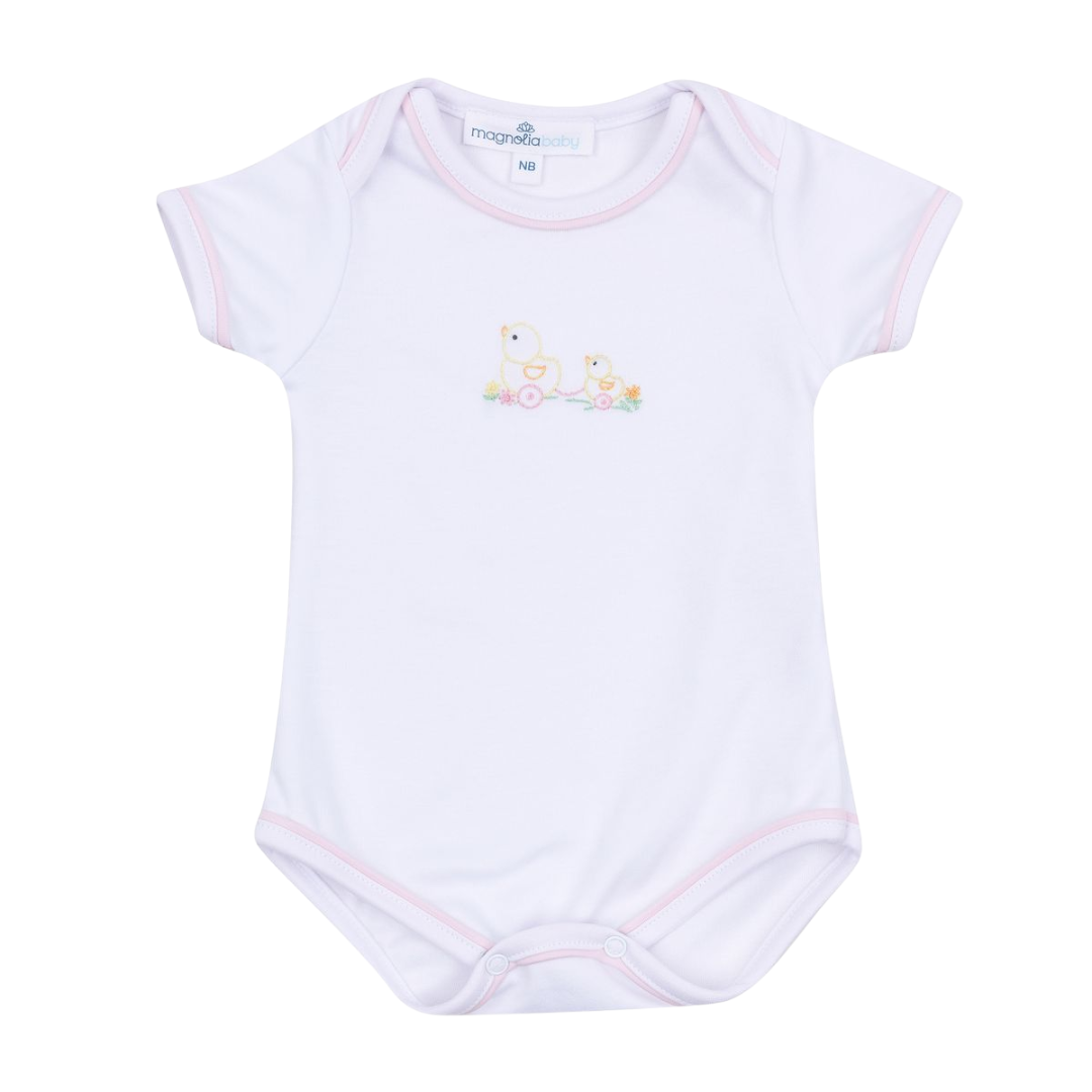 Vintage Duckie Pulltoy Onesie - Light Pink