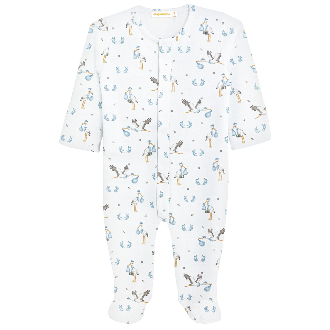 Welcome Baby Blue Printed Pima Footie