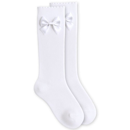 Satin Bow Scalloped Top Cotton Knee High Sock