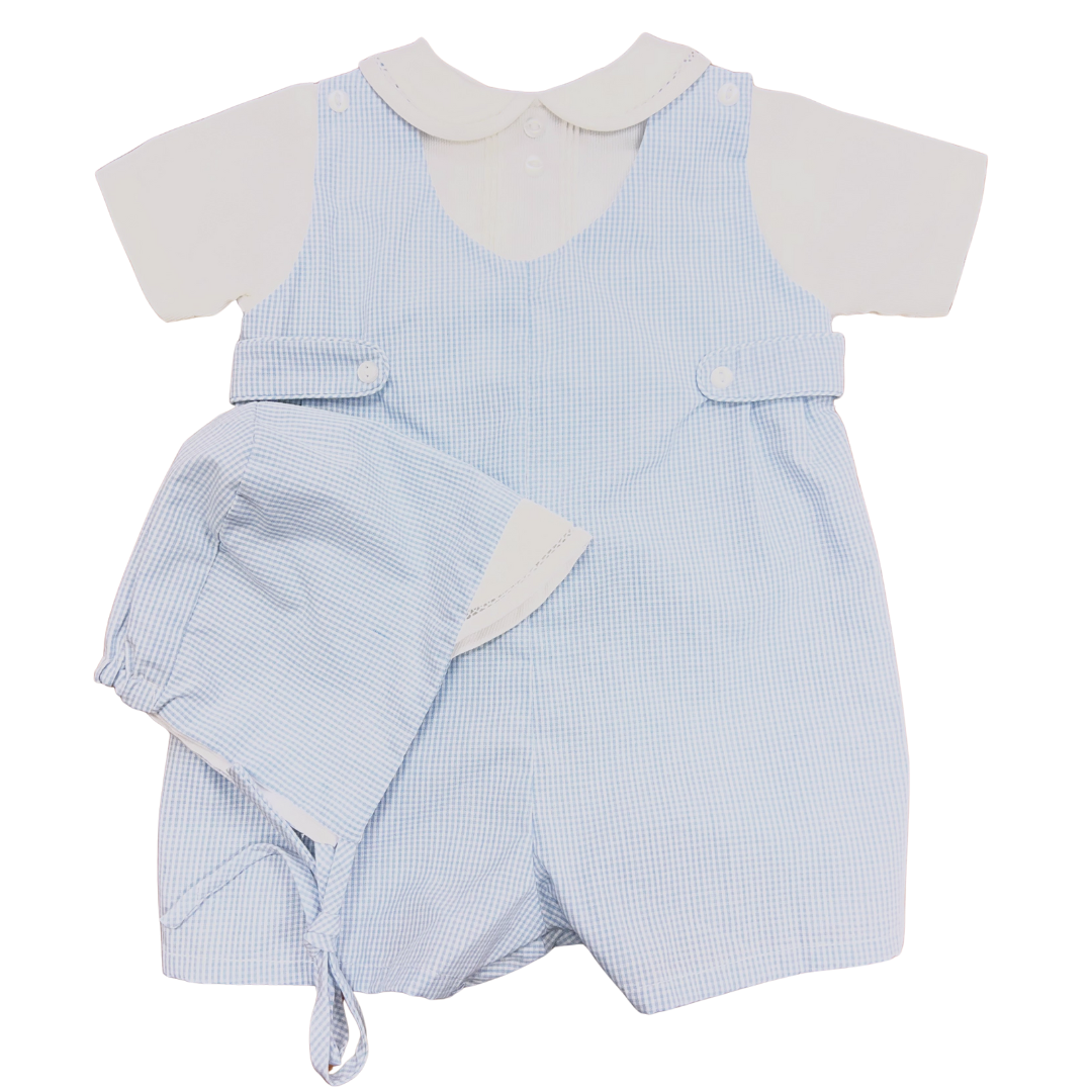 Blue Check Basic Romper with Hat