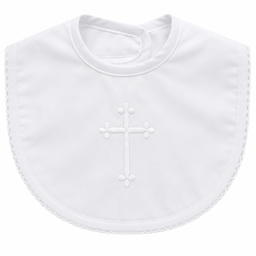 Picot Trim White Bib with Cross