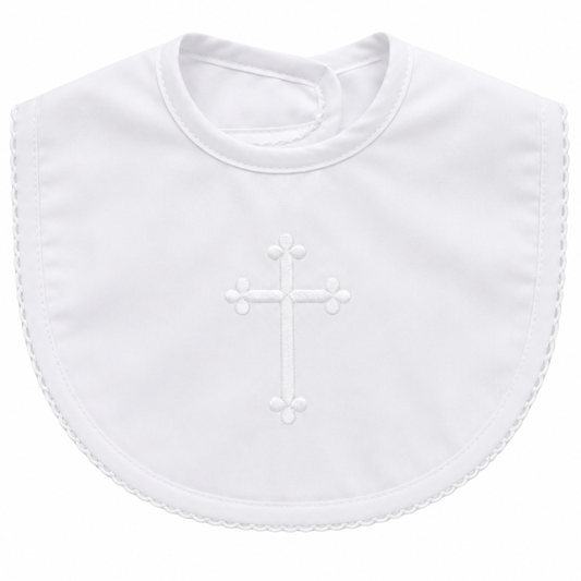 Picot Trim White Bib with Cross