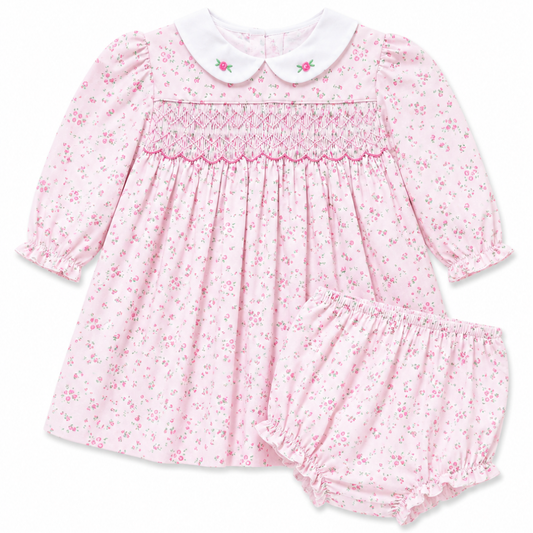 Petit Rose L/S Smocked Collared Dress