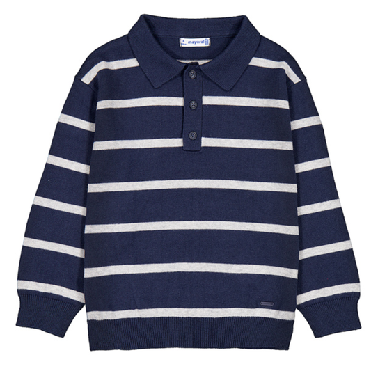 Navy Stripe L/S Knit Polo