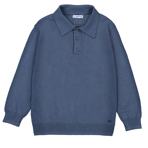 Boys’ Steel Blue Knit Long Sleeve Polo