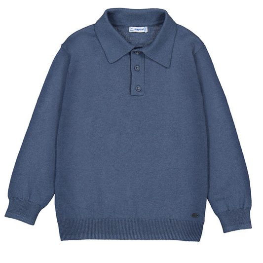 Boys’ Steel Blue Knit Long Sleeve Polo