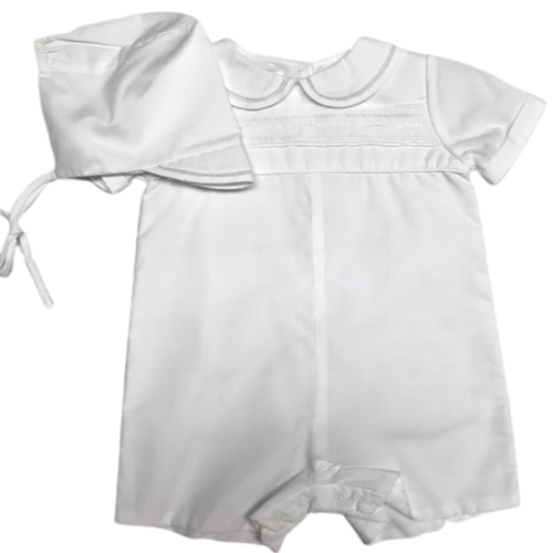 White Poplin Romper with Pintucks
