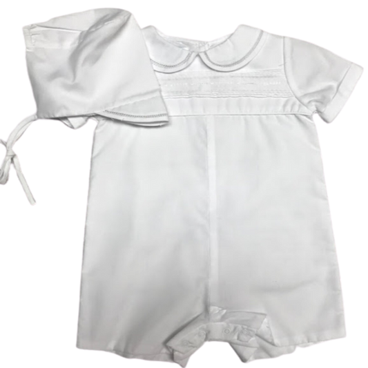 White Poplin Romper with Pintucks