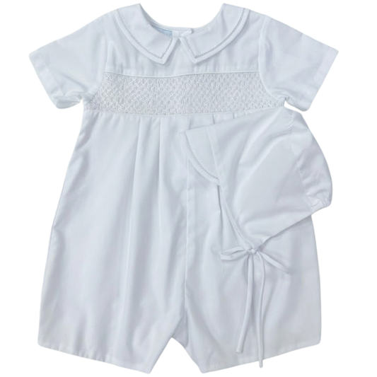 White Smocked Shortall Romper
