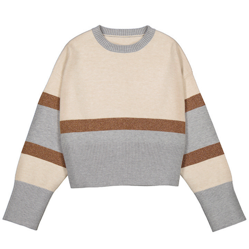 Girls’ Color Block Sweater with Bronze Glitter Stripe