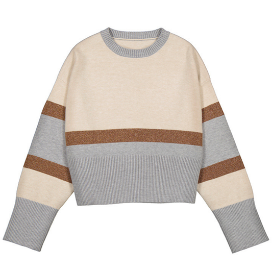 Girls’ Color Block Sweater with Bronze Glitter Stripe