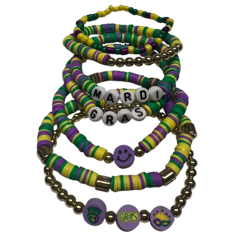 Mardi Gras Clay Bead Bracelet 7pcs