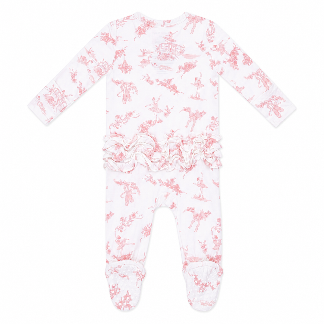 Ballet Toile Ruffle Back Two Way Zipper Footie