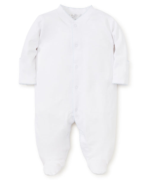 Basic Pima Footie White with Blue Trim