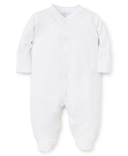 Basic Pima Footie White with Blue Trim