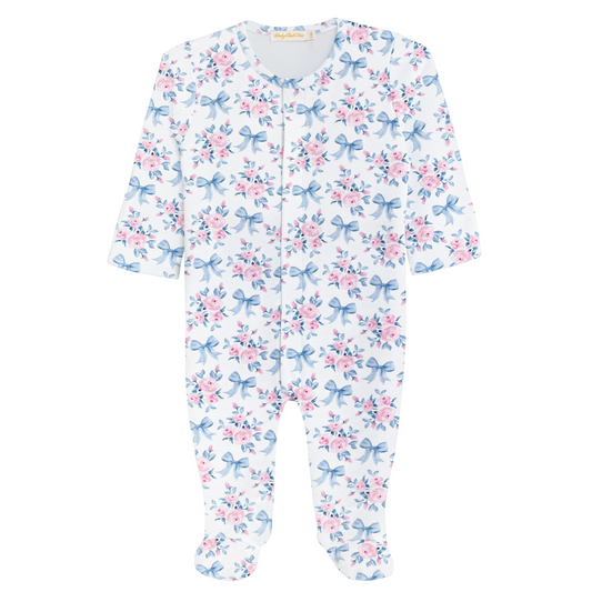 Blue Floral Bows Printed Pima Footie