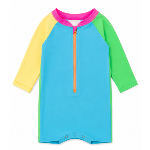 Neon Color Block Boys L/S One Piece Rash Guard
