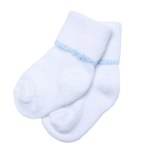 Essentials White Socks with Blue Picot Trim