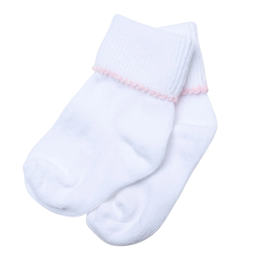 Essentials White Socks with Pink Picot Trim