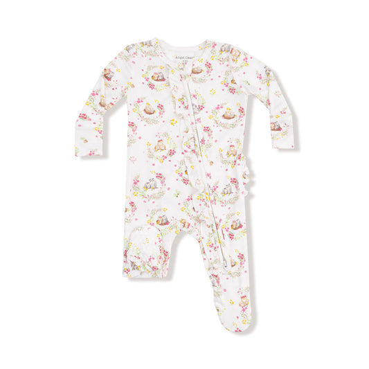 Floral Owl Families - Ruffle Zipper Footie