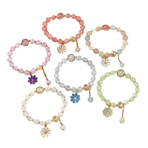Flower Pendant Glass Bead Bracelet
