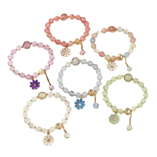 Flower Pendant Glass Bead Bracelet