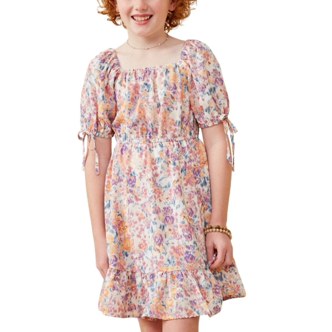 Floral Cinch Waist Smocked Dress