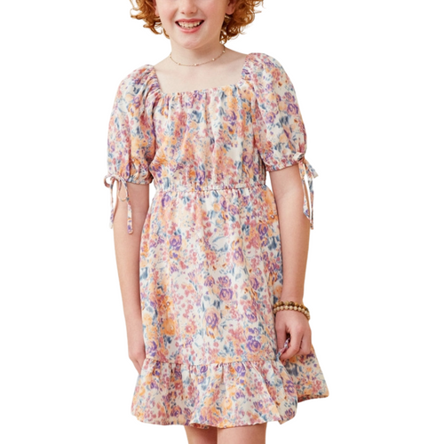 Floral Cinch Waist Smocked Dress