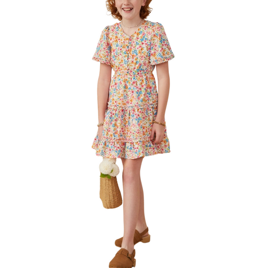 Ditsy Floral Ruffle Tiered Button Dress