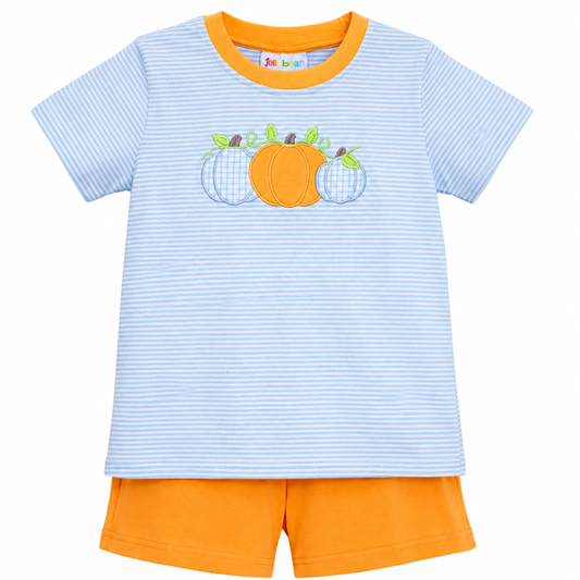 Harvest Trio Pumpkin Appliqué Short Set