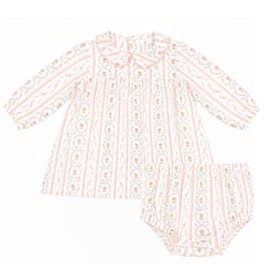 Marnie Rosebud Stripe L/S Collar Dress and Bloomer