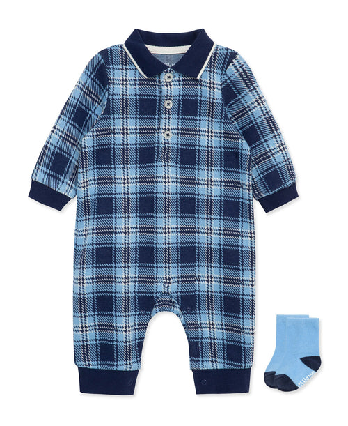 Navy and Light Blue Plaid Coverall Set