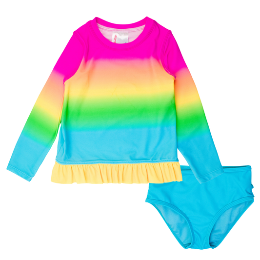 Neon Sunset Long Sleeve Rash Guard Bikini