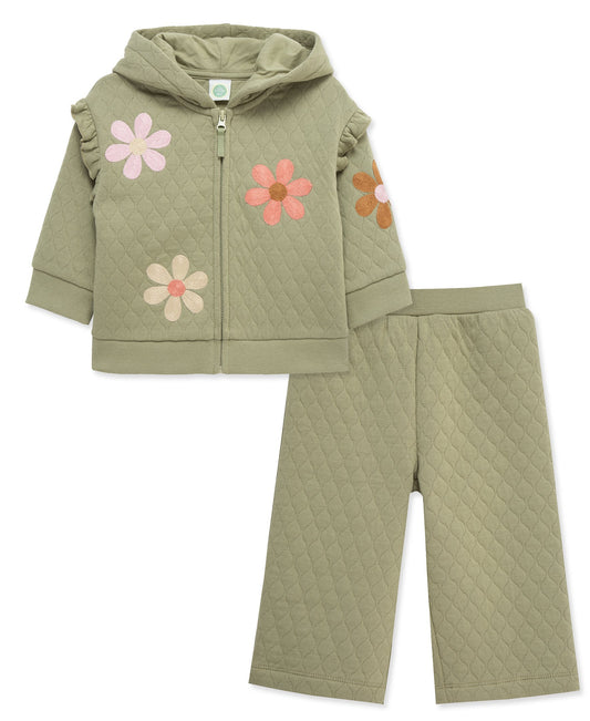 Olive Quilted Hoodie and Pants Set
