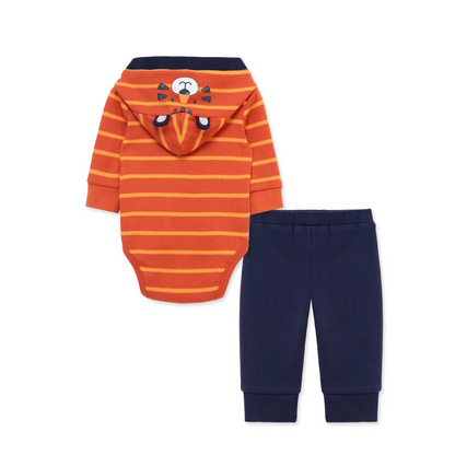 Orange and Navy Tiger Bodysuit with Jogger Set