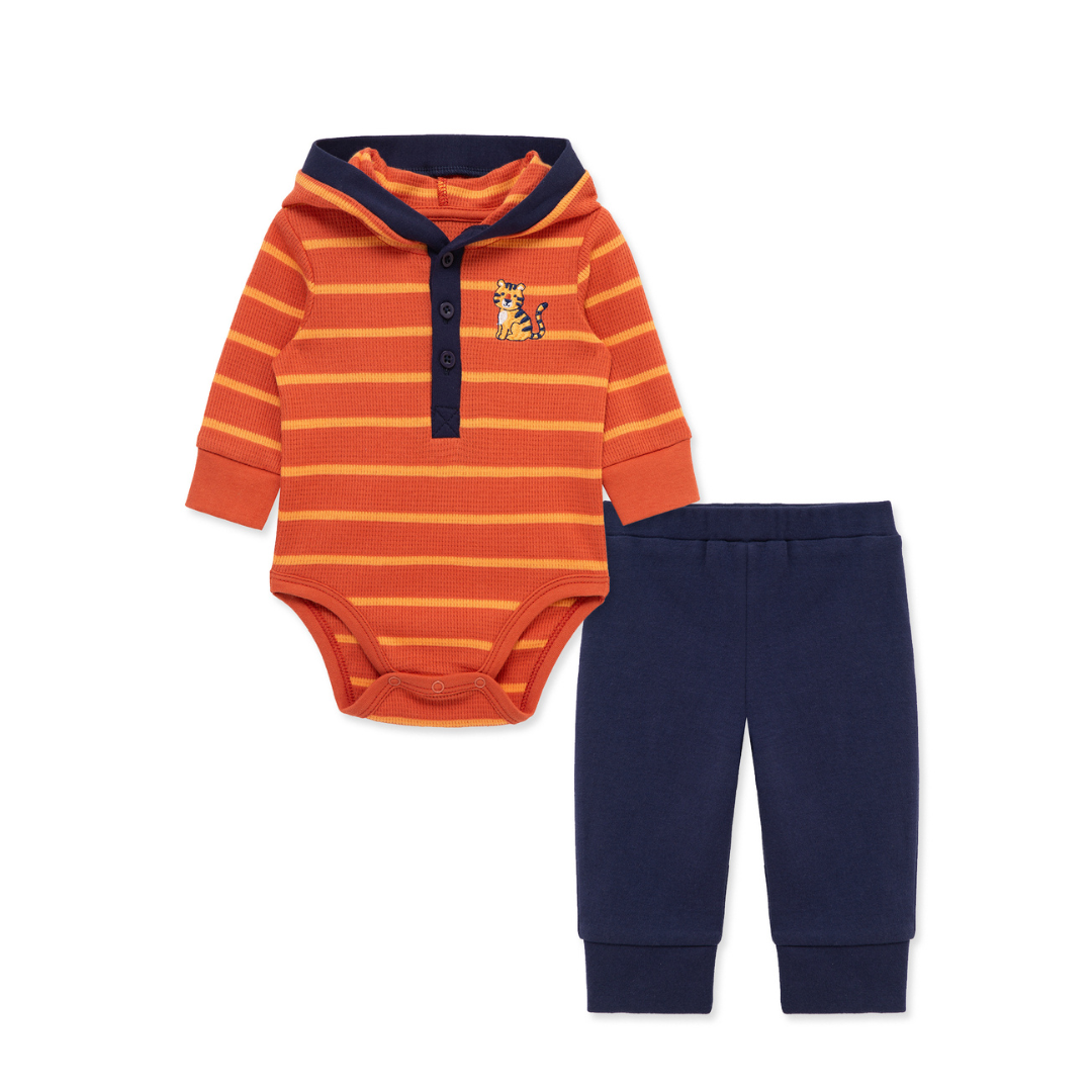 Orange and Navy Tiger Bodysuit with Jogger Set