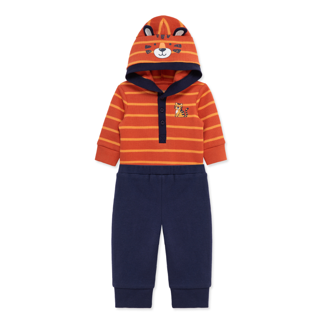 Orange and Navy Tiger Bodysuit with Jogger Set