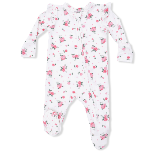 Pink Rosettes 2-Way Ruffle Sleeve Zipper Footie