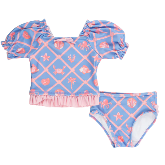Tropical Trellis Puff Sleeve Tankini