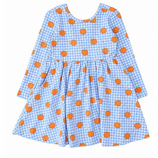 Pumpkin Patch Gingham L/S Twirl Dress