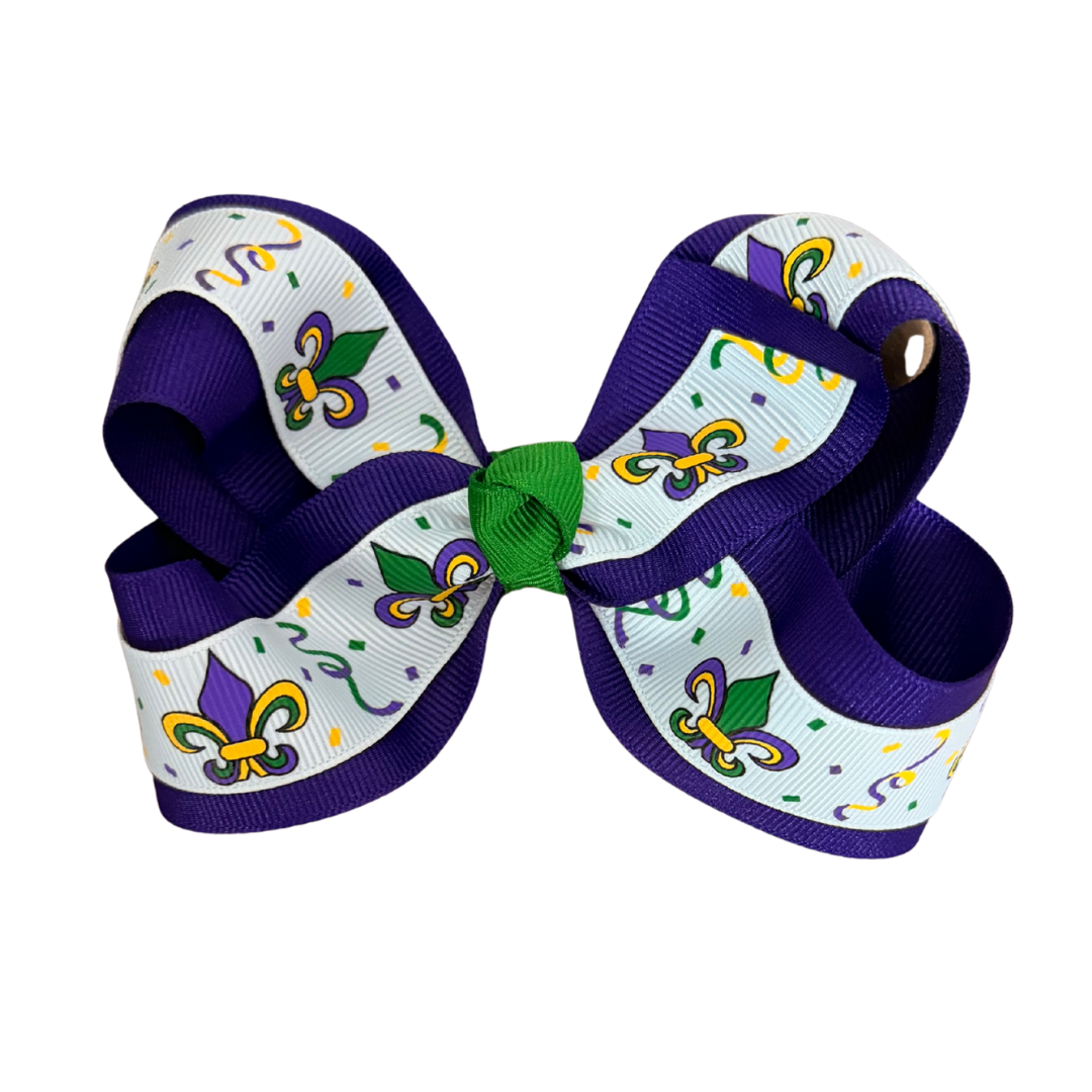 Purple Fleur-de-Lis Mardi Gras Bow